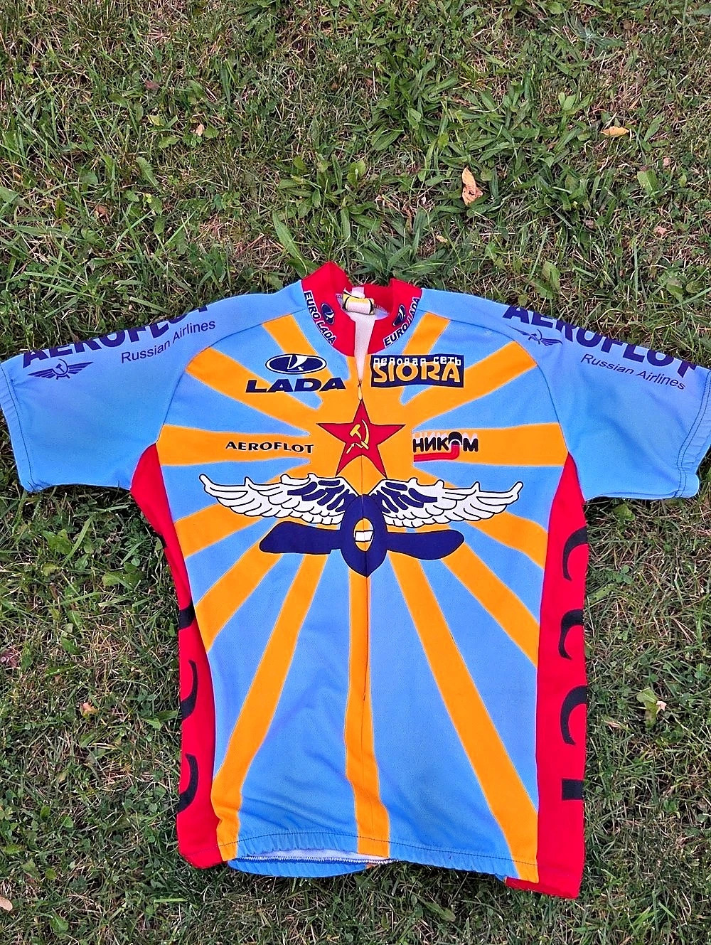 Fashion Sport Aeroflot Graphic Cycling Jersey in Blue & Orange
